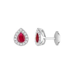 Pendientes Oro Blanco 18kts Christian Bernard  (18)2.6060.R1 Diamantes Con Rubí Central
