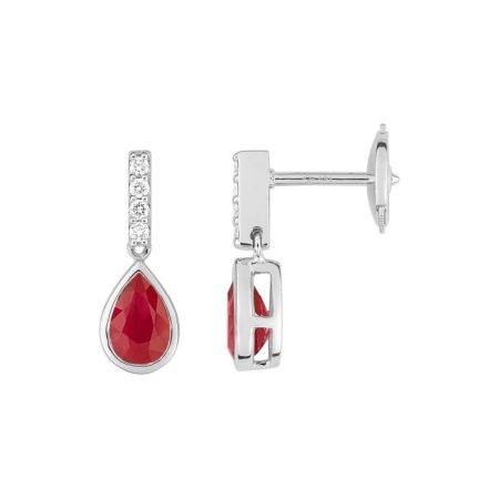 Pendientes Oro Blanco 18kts Christian Bernard  (18)2.6078.R1 Diamantes Con Rubí