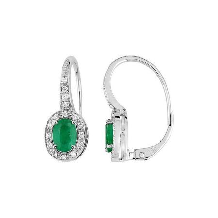 Pendientes Oro Blanco 18kts Christian Bernard  (18)7W313GEB2 Diamantes Con Esmeralda Central