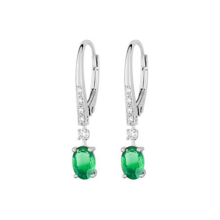 Pendientes Oro Blanco 18kts Christian Bernard  (18)7W317GEB2 Diamantes Con Esmeralda