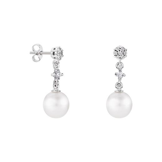 Pendientes Oro Blanco 18kts Esfera Argyor MRM 8mm (18)79B0601TD1 Topacios Perlas Diamantes