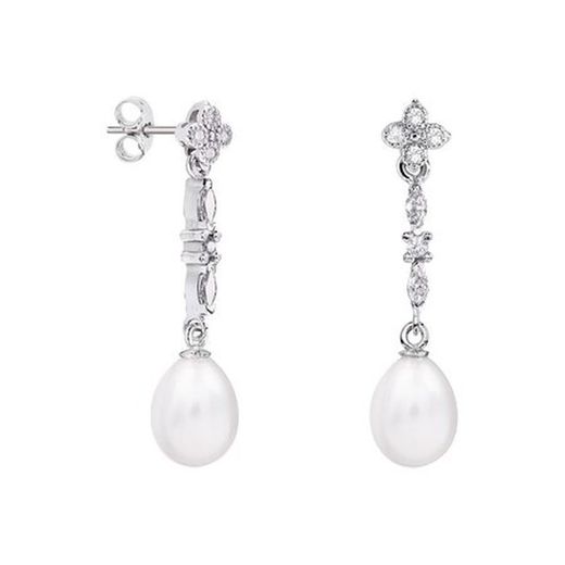 Boucles d'oreilles en or blanc 18 carats en forme de larme Argyor MRM 8 mm (18)79B0105DE1 Diamants Perles