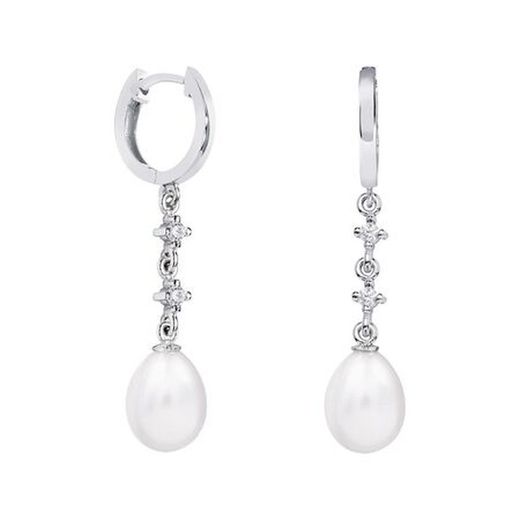 Pendientes Oro Blanco 18kts Lágrima Argyor MRM 8mm (18)79B0302DE1 Diamantes Perlas