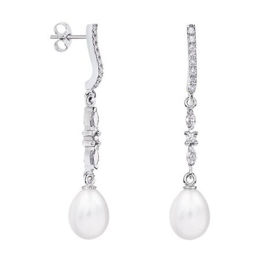 Brincos de ouro branco 18k em formato de lágrima Argyor MRM 8 mm (18)79B0505TE1 com pérolas topázio e diamantes