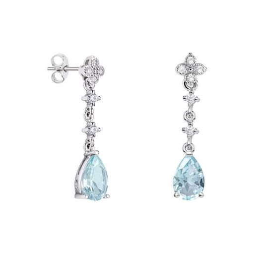 Brincos de ouro branco 18k em formato de lágrima Argyor MRM 9x6mm (18)79B0102DA2 com diamantes azuis