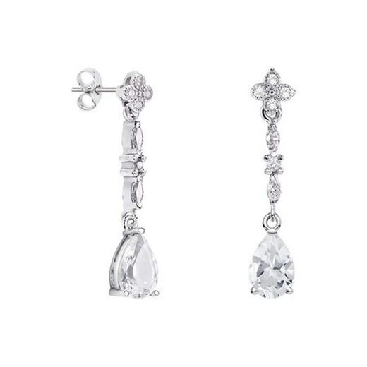 Brincos de ouro branco 18k em formato de lágrima Argyor MRM 9x6 mm (18)79B0105DA1 com diamantes e topázio branco