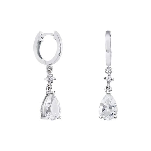 Boucles d'oreilles créoles en or blanc 18 carats, forme goutte d'eau, Argyor MRM 9 x 6 mm (18), 79B0301DA1, topaze blanche et diamants