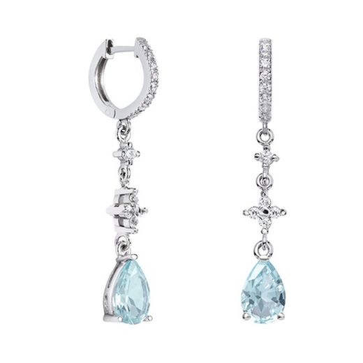 Brincos de ouro branco 18k em formato de lágrima Argyor MRM 9x6 mm (18)79B0404DA2 com diamantes topázio azul