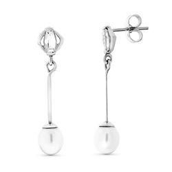 Pendientes Oro Blanco 18kts Largos Perla 15668