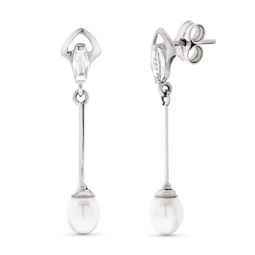 Brincos longos de pérola em ouro branco 18k 15589