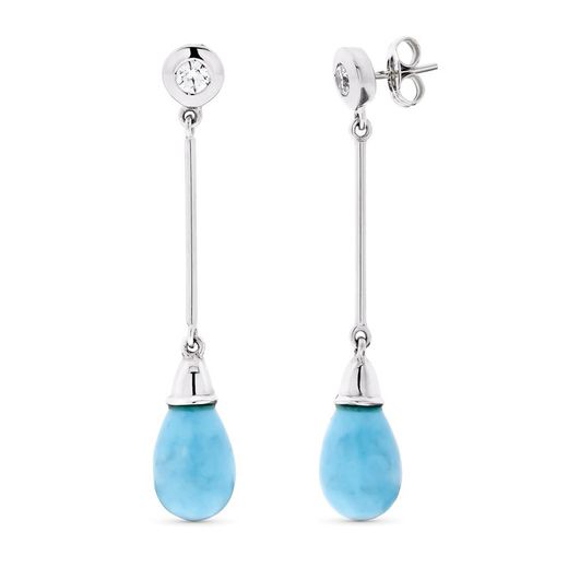 18k White Gold Long Turquoise Earrings 1 Zirconia 11704