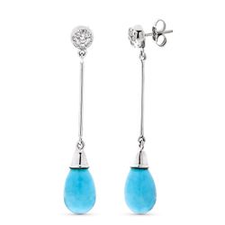 Pendientes Oro Blanco 18kts Largos Turquesa Circonitas 11715