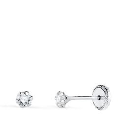 Pendientes Oro Blanco 18kts N5695-3BT Circonita 6 Garras 6x3mm