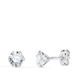 Pendientes Oro Blanco 18kts N5695-5BP Circonita 6 Garras 6x5mm