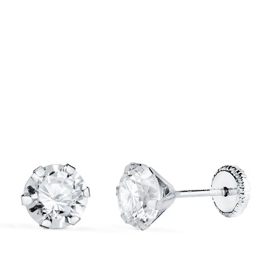 Pendientes Oro Blanco 18kts N5695-6BT Circonita 6 Garras 6x6mm