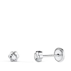 Pendientes Oro Blanco 18kts N5999-3BT Margarita Circonitas 4x4mm