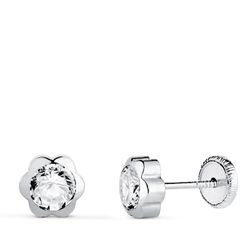 Pendientes Oro Blanco 18kts N5999-5BT Margarita Circonitas 6x6mm