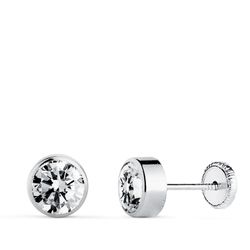 Pendientes Oro Blanco 18kts N6000-6BT Circonita Redonda 6mm