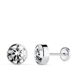 Pendientes Oro Blanco 18kts N6000-7BT Circonita Redonda 7mm