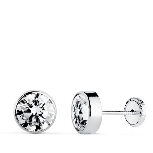 Pendientes Oro Blanco 18kts N6000-7BT Circonita Redonda 7mm