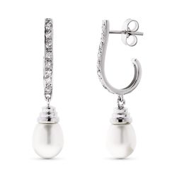 Pendientes Oro Blanco 18kts Novia Perla 8mm 33X8mm Presión 15325