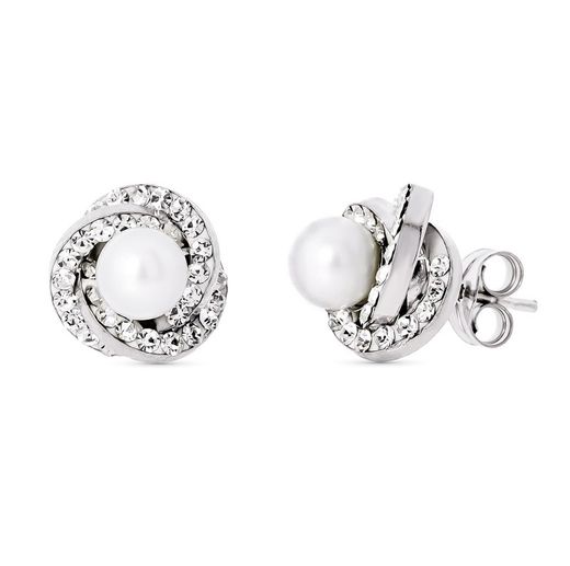 18kt White Gold Pearl Knot Earrings 9X9mm Pressure 18253-P