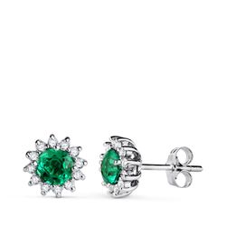 Pendientes Oro Blanco 18Kts P30180-1OBES Esmeralda 5mm 0,96qt 24 Diamantes 0,340qt vs2-g