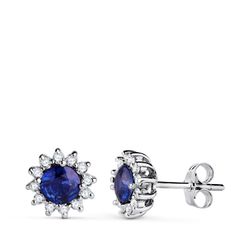 Pendientes Oro Blanco 18Kts P30180-1OBZA Zafiro 5mm 1,12qt 24 Diamantes 0,340qt vs2-g