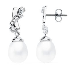 Pendientes Oro Blanco 18kts 22x8mm 15868 Perla