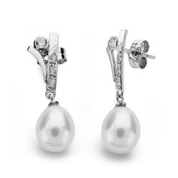 Pendientes Oro Blanco 18kts Perla 23X7mm 18619