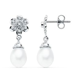 Pendientes Oro Blanco 18kts 23x8mm 15167 Perla