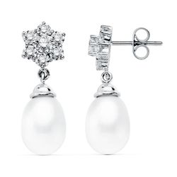 Pendientes Oro Blanco 18kts 24x9mm 15328 Perla