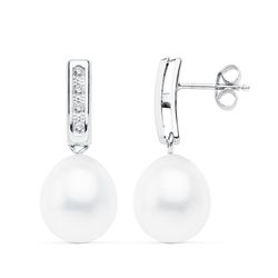 Boucles d'oreilles Or Blanc 18 Carats 24x9mm 18955 Perle