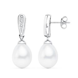 Pendientes Oro Blanco 18kts 24x9mm 18953 Perla