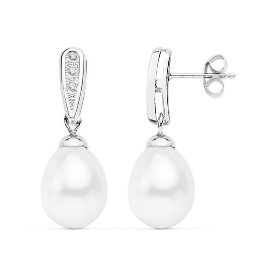 18k White Gold Earrings 24x9mm 18953 Pearl