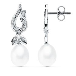 Pendientes Oro Blanco 18kts Perla 26X8mm 15867