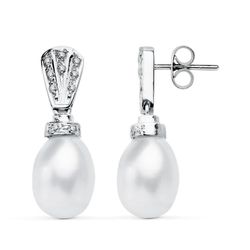 Pendientes Oro Blanco 18kts 26x9mm 11688 Perla