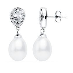 Pendientes Oro Blanco 18kts 27x9mm 18954 Perla