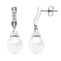 Pendientes Oro Blanco 18kts 28x9mm 15385 Perla