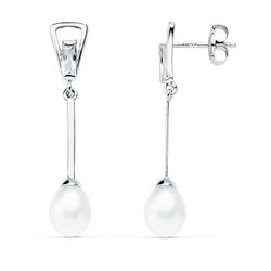 Pendientes Oro Blanco 18kts 31x5mm 18604 Perla