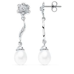 Pendientes Oro Blanco 18kts 38x8mm 15561 Perla