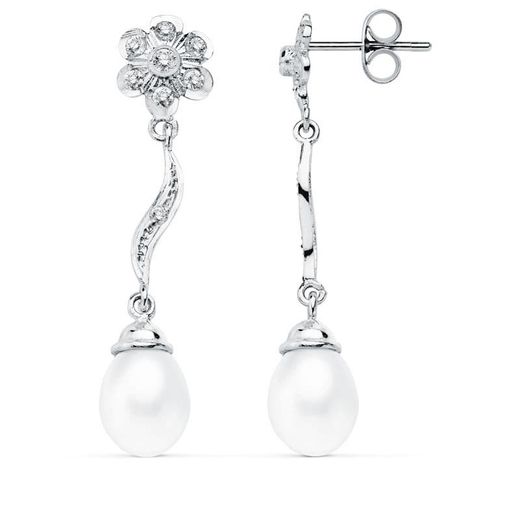 18kt White Gold Earrings 38x8mm 15561 Pearl