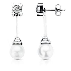 Pendientes Oro Blanco 18kts Perla Australiana 0,25ct 30X9mm 1485