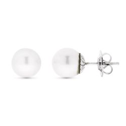 Pendientes Oro Blanco 18kts 9mm 11698 Perla