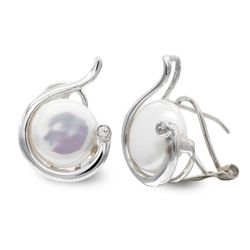 Pendientes Oro Blanco 18kts Perla Botón 10mm 20497-1