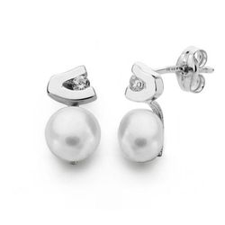 Pendientes Oro Blanco 18kts Perla Circonita 11X6mm 18622