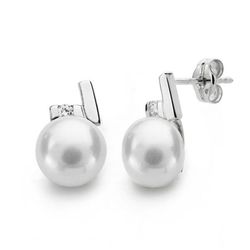 Pendientes Oro Blanco 18kts Perla Circonita 12X8mm 18623