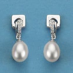 Pendientes Oro Blanco 18kts Perla Circonita Presión 18087