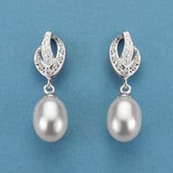 Pendientes Oro Blanco 18kts Perla Circonita Presión 18088