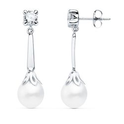 Pendientes Oro Blanco 18kts 27x7mm 21090 Perla